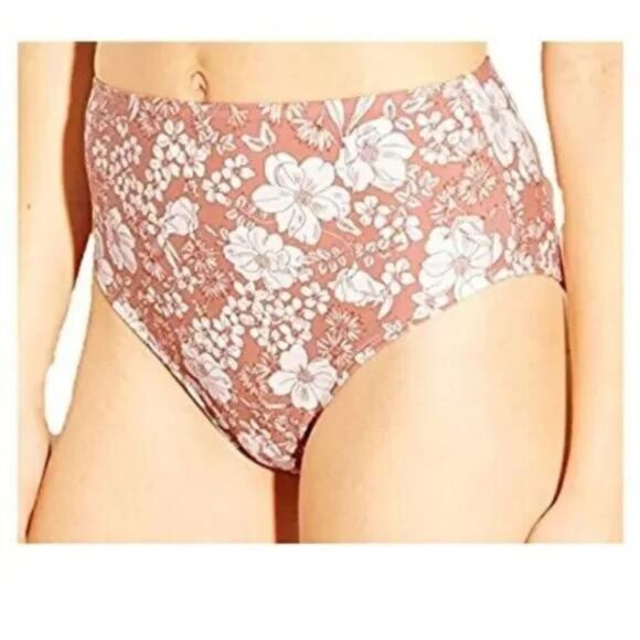 Xhilaration Womens Floral High Leg Waisted Brief Bikini Bottom Size Large  - Picture 1 of 7